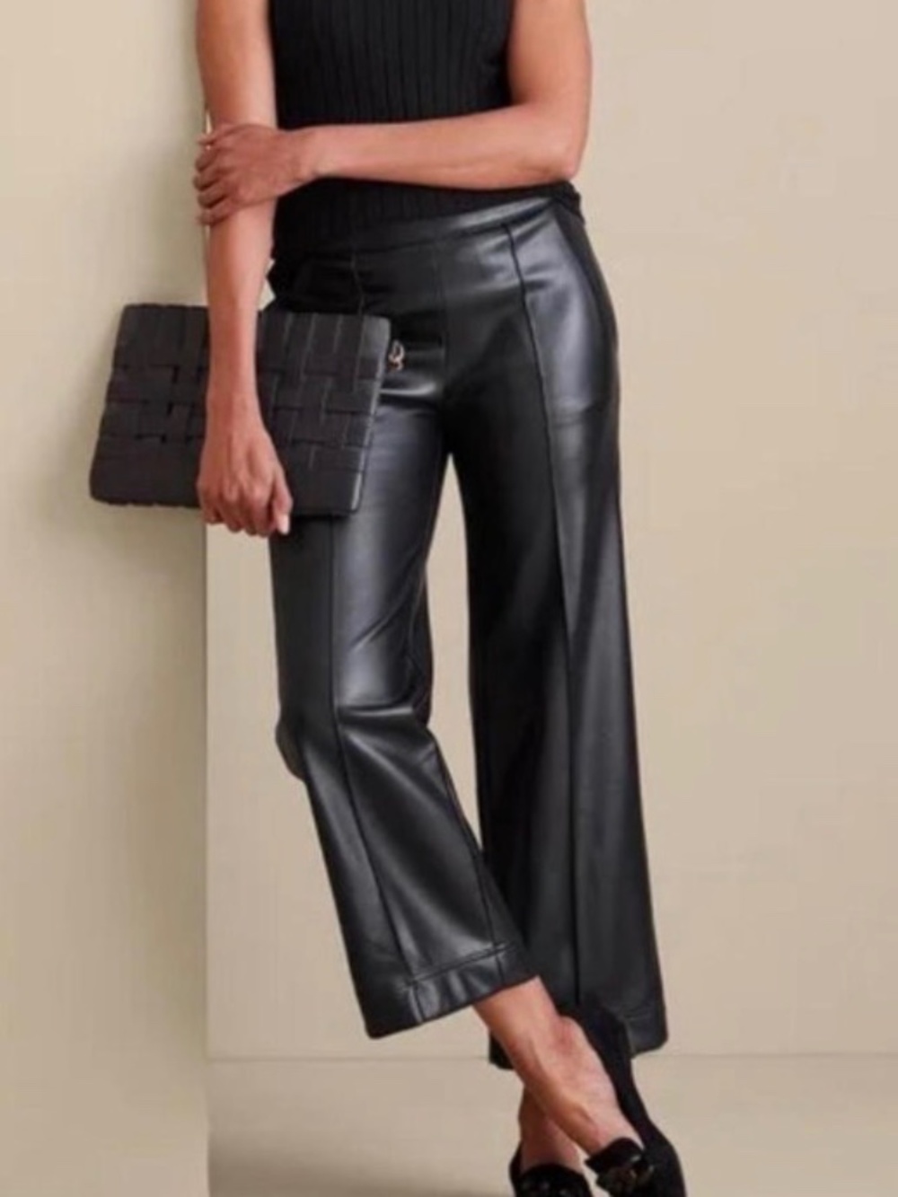 Soft Surroundings 1X Black Faux Leather Crop Pants W/pockets NWT Retail $120M